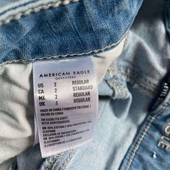 American Eagle Jeans 360 Stretch Super Hi Rise Jeggings Distressed Raw Ankle 2 - Picture 8 of 12